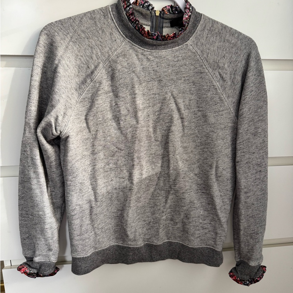 J. Crew Gray Crewneck Ruffle Sweater